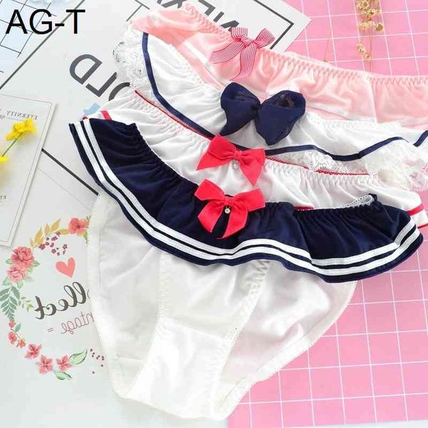 

sp&city japan style cosplay cartoon panties women navy wavy lace underwear cute girl bow milk silk ruffles lingerie jk, Black;pink