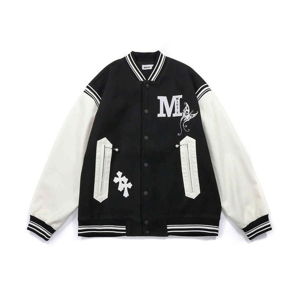 

wu wu guochao american vintage baseball jacket, Black;brown