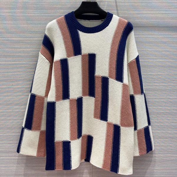 

women's sweaters asymmetrical vertical stripes loose knit cashmere sweater women o-neck soft contrast color jumper lady 2021 wi, White;black