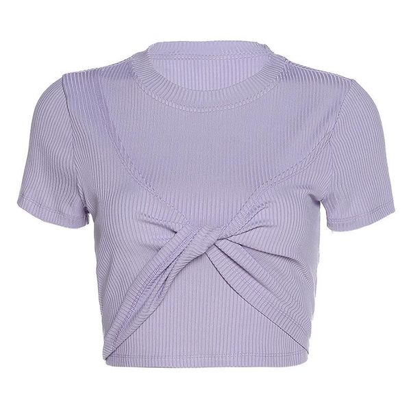 

women's t-shirt 2021 summer fashion bow solid color round neck short sleeve women, White