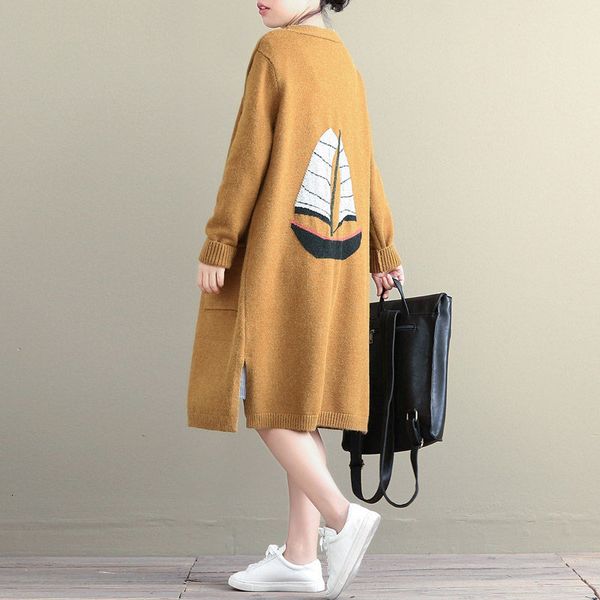 

tees spring retro and in the sleeve autumn with v decorate big single knit cardigan long shirt pocket female coat print f1409 u5i9, White