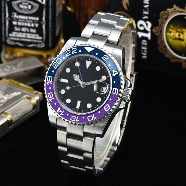 

wristwatches men's mechanical watch automatic gmt blue purple ring mouth 40mm pearl 2813 movement, Slivery;brown