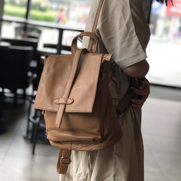 

backpack style kajie natural real cowhide women vintage genuine leather simple small bagpack travel soft mini cute bookbags for girls