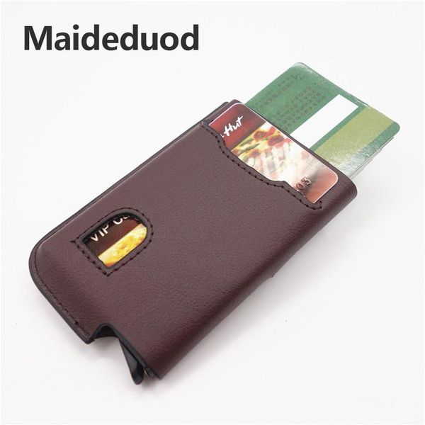 

card holders maideduod 2021 style real leather holder anti-theft rfid cases wallet up cards, Brown;gray