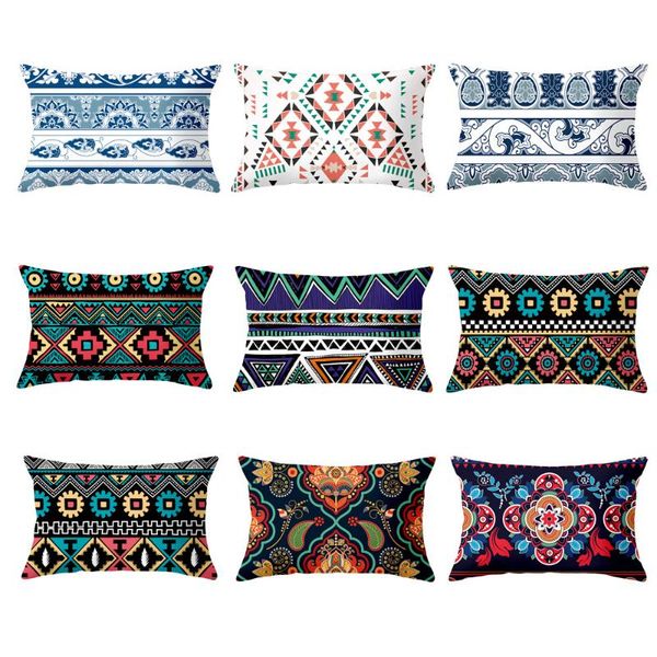 

cushion/decorative pillow ethnic pattern rectangular cover office car sofa cushion duplex printing soft fabric lumbar home decor