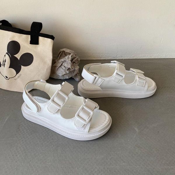 

sandals women real leather designer metal buckles shoes flat heels solid color casual lady footwear, Black