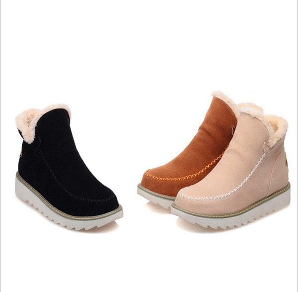 

boots womens snow warm ankle slip on casual non-slip thicken comfortable shoes, Black