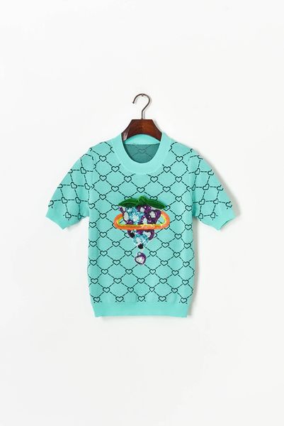 

323 2021 runway spring brand same style sweater short sleeve crew neck fashion pink green clothes womens mingzhi, White;black