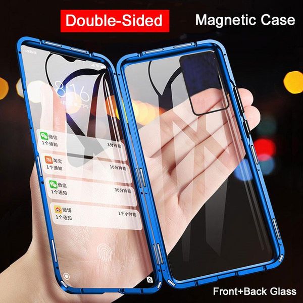 

magnetic adsorption metal case for galaxy s20 s8 s9 s10 plus note 20 8 9 10 a10 a50 a51 a71 double-sided glass cover cell phone cases