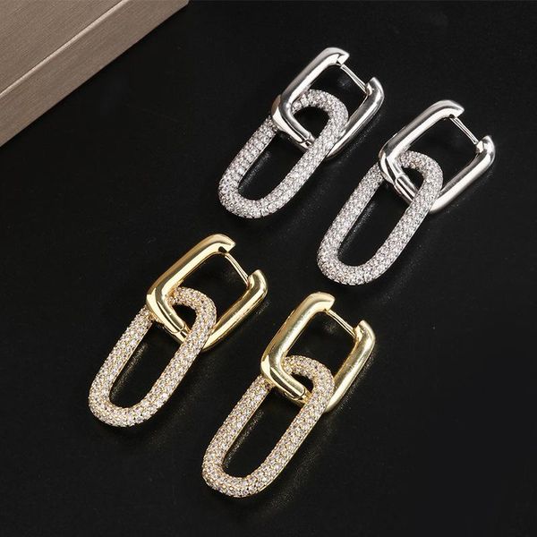 

hoop & huggie fashion women hip-hop earrings personality double ring buckle pure copper gold-plated hyperbole big chains jewelry, Golden;silver