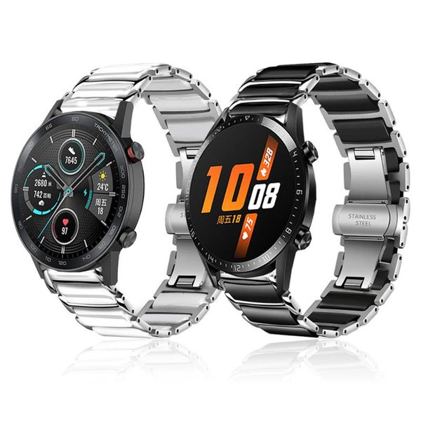 

watch bands for huawei gt2 gt 2 46mm bracelet stainless steel ceramic strap honor magic 42mm magicwatch band watchband, Black;brown