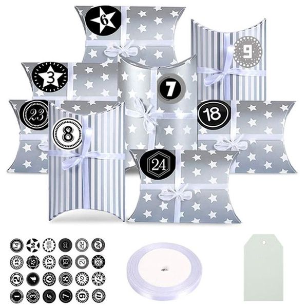 

gift wrap christmas stars striped folding candy box advent calendar bags 24 days with number stickers diy