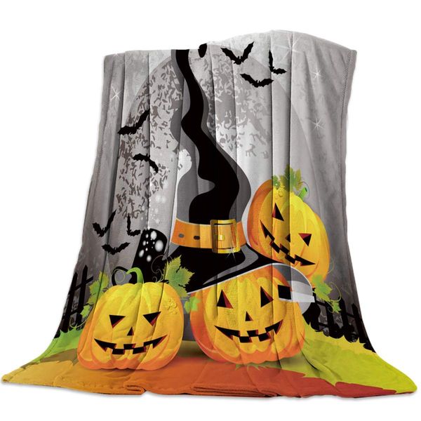 

ultra soft throw blanket halloween grimace pumpkin witch bat on moon lightweight bed blankets cozy bedspreads for children