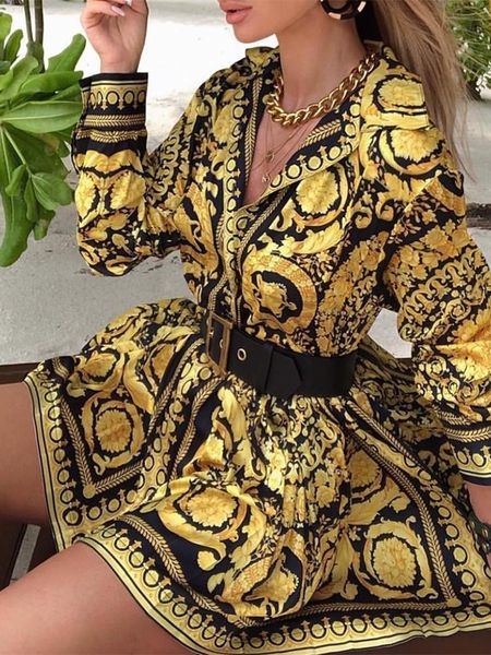 

casual dresses women elegant fashion plus size leisure asymmetrical dress female vintage scarf print long sleeve shirt, Black;gray