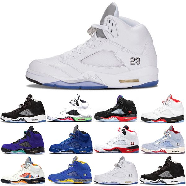 

new fashion men basketball shoes 5 5s alternate grape blue suede fire red international flight laney royal metallic silver oreo space jam tr