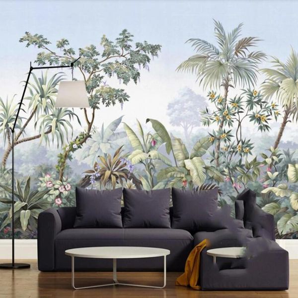 

wallpapers milofi custom 3d wallpaper mural european-style garden woods rainforest plantain coconut tree retro background wall living room