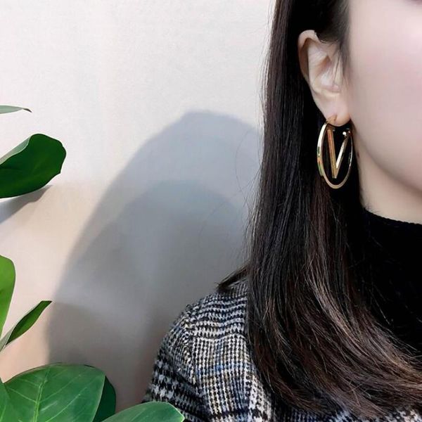 

stainless steel him earrings v grace gold letter women jewelry minimalism initial for gift big hoop mtpkb, Silver