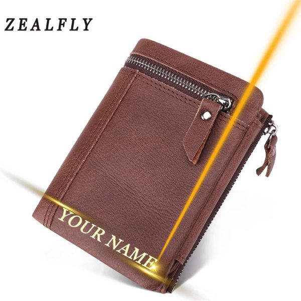 

wallets engraved name men's genuine leather wallet customized bifold rfid inscription coin purse money clip valentine's day gift, Red;black