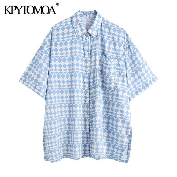 

women's blouses & shirts kpytomoa women 2021 fashion geometric print oversized vintage drop-shoulder sleeves side vents female chic, White