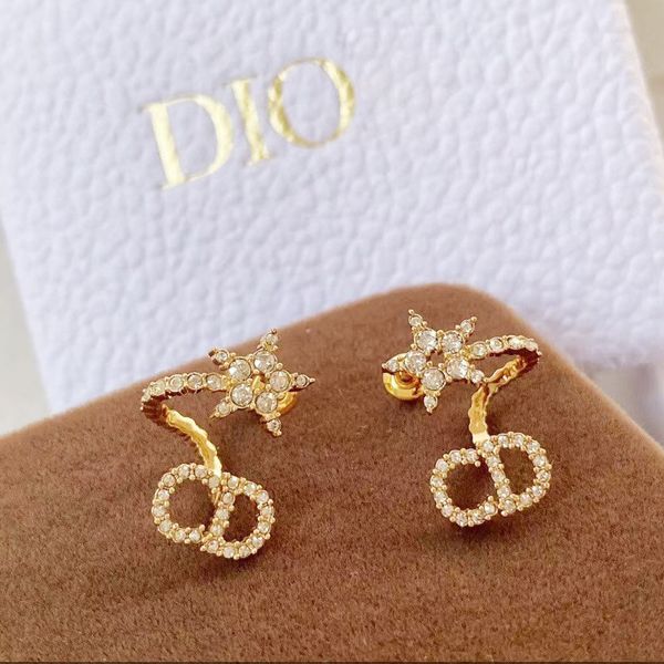 

design jewelry net red same letter female temperament versatile earrings fairy diamond 925 silver needle anti allergy, Golden