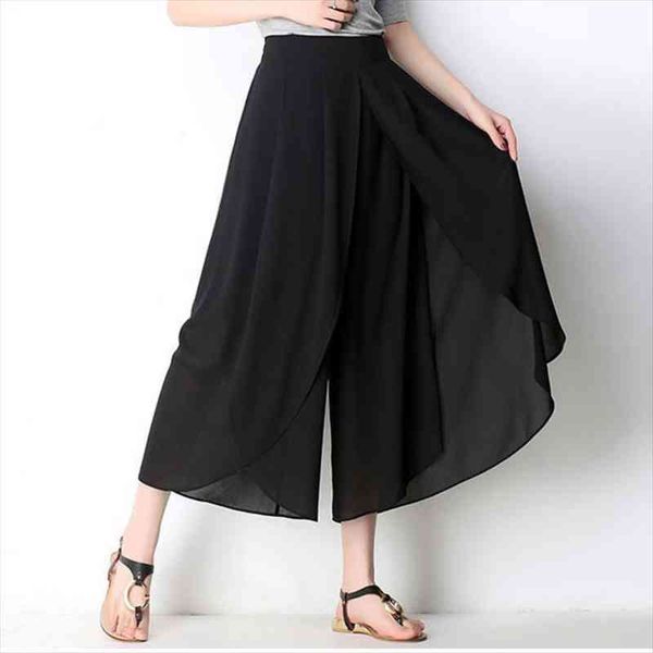 

high waist chiffon wide leg pants skirt women summer thin casual pantalones mujer ropa korean style plus size 4xl baggy, Black;white