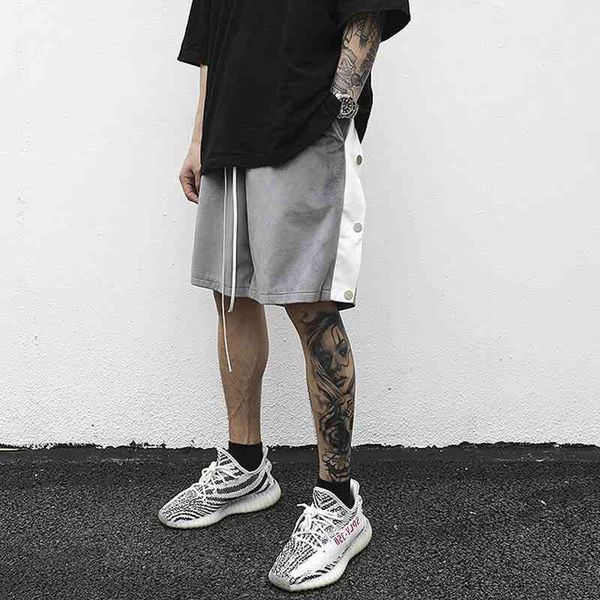

men's shorts button striped pockets fleece casual mens harajuku drawstring loose summer track oversize hip hop five point pants c8, White;black