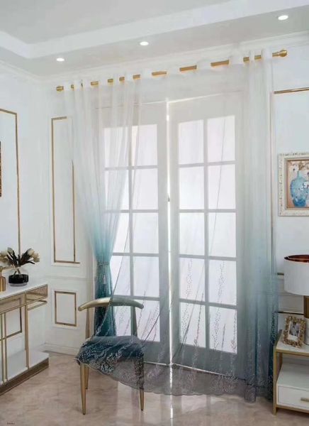 

gradient embroidered aquatic plant sheer curtains for living room rhombus tulle gauze kitchen bedroom window screens curtain & drapes