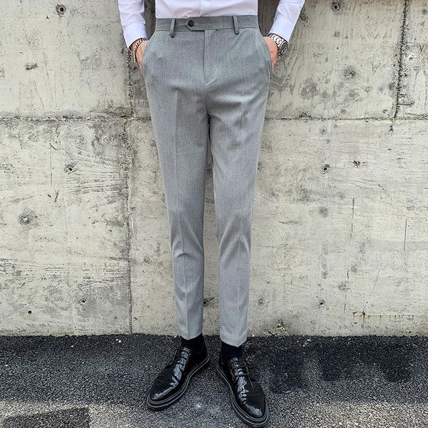 

men's suit pants 2021 pure color smooth comfortable trousers slim business casual fashion office classic suits & blazers, White;black