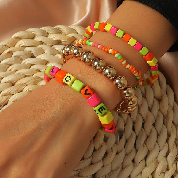 

beaded, strands creativity boho rainbow beads bracelet acrylic letter rice bead women's bracelets fashion ins style geometric women jew, Black