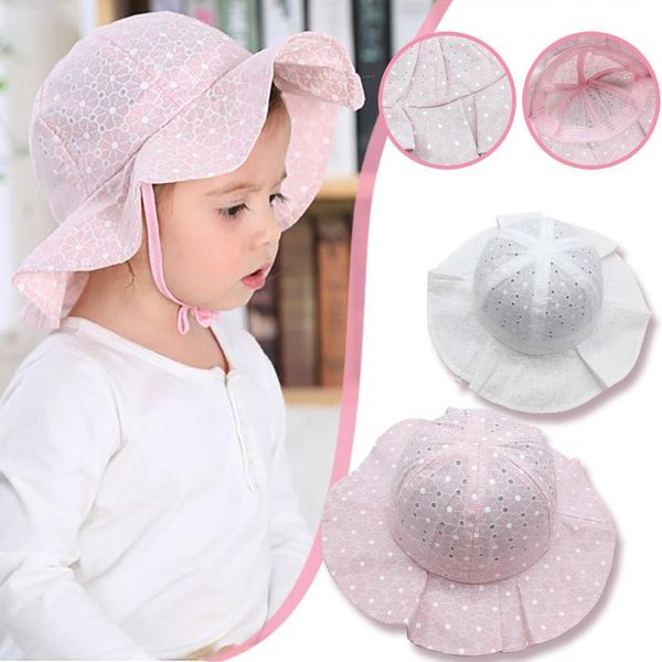 

caps & hats girls sun hat infant baby cute cotton summer kids princess breathable bucket cap outdoor children beach casual, Yellow