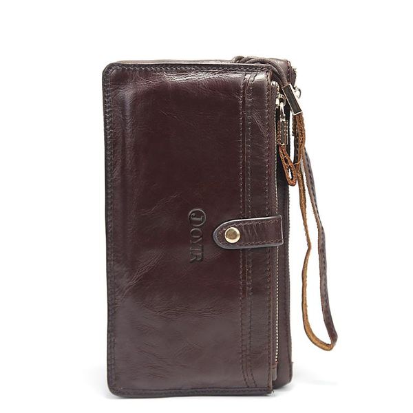 

wallets men wallet genuine leather luxury double zipper design business male card holder long clutch fashion purse, Red;black