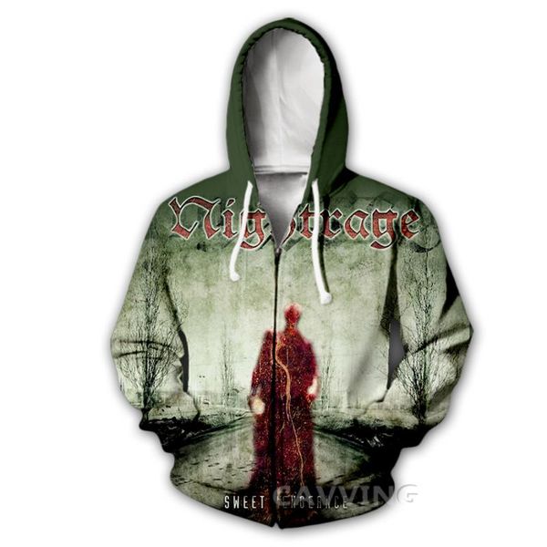 

men's hoodies & sweatshirts fashion 3d print nightrage-band zipper zip up hooded harajuku hoodie hip hop, Black