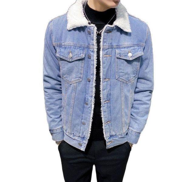 

men's jackets winter plus velvet male lamb hair thick denim coat warm wool cowboy jacket loose large size 6xl, Black;brown