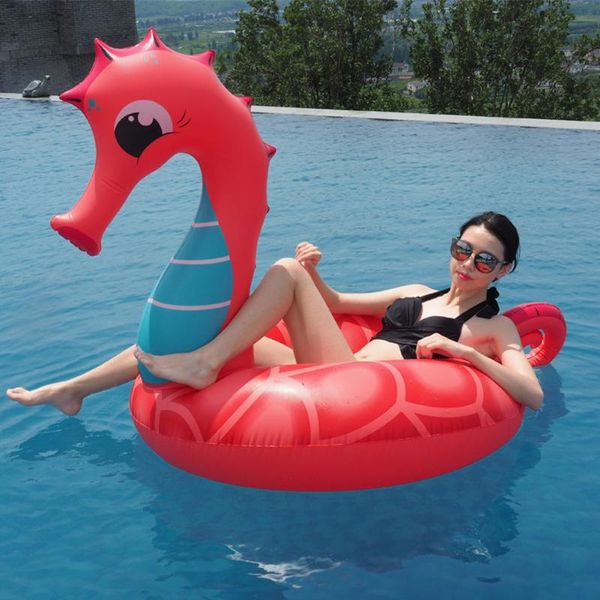 

life vest & buoy red seahorse inflatable swimming pool hippocampus ring beach rescue float pvc lifebuoy for adults child cute toys party