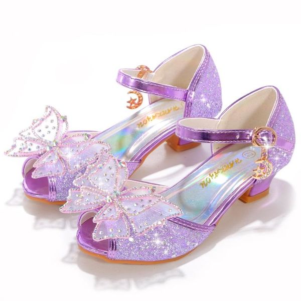 

sandals girls party princess shoes children summer bow crystal high heels little girl kids birthday gift, Black;red