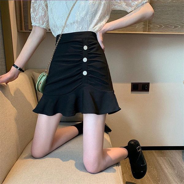 

skirts [anti-light ]women's a-line skirt with ruffle, Black