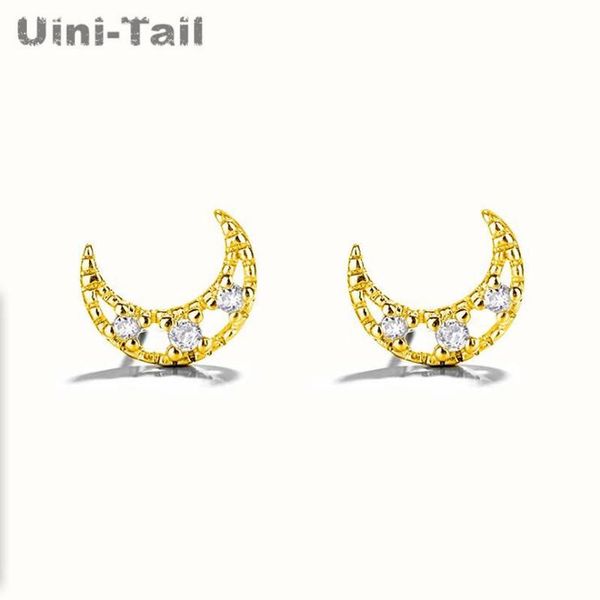 

stud uini-tail 925 sterling silver cute hollow moon micro ear studs temperament fashion trend jewelry ed816, Golden;silver