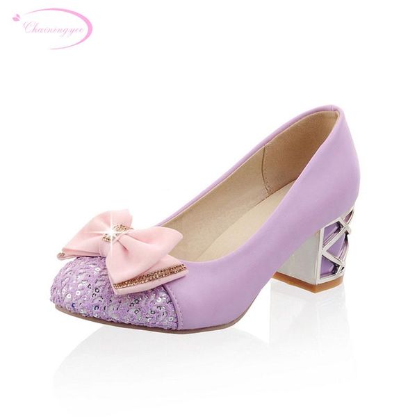 

dress shoes chainingyee sweet dating comfortable round toe pumps fashion diamond bowknot black purple pink apricot med with women