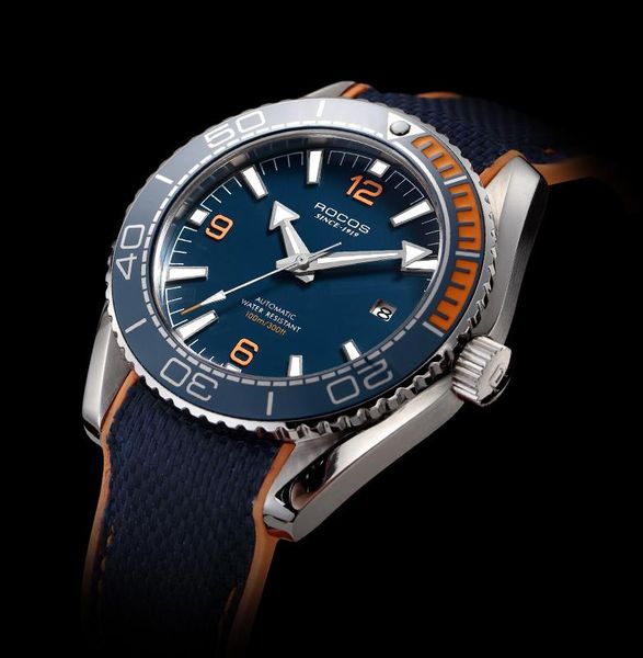 

wristwatches rocos men professional swimming diver watch 10atm waterproof automatic movement wristwatch fashion creative sport r0146, Slivery;brown