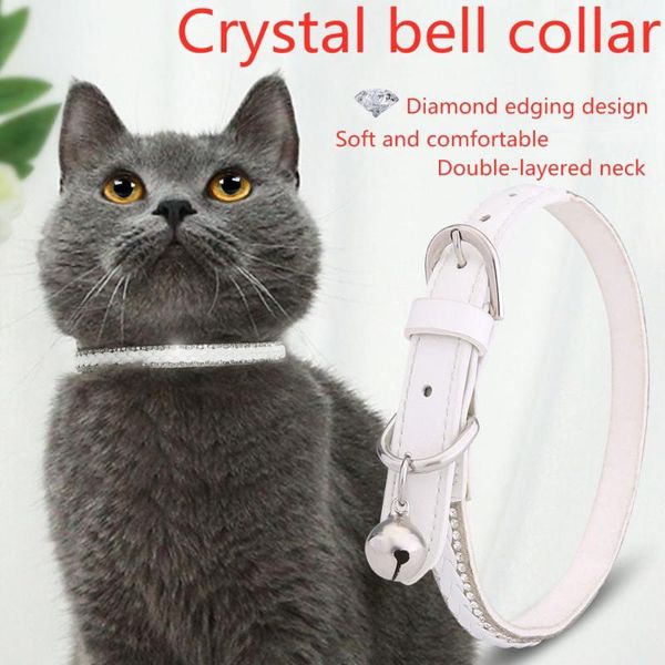 

dog collars & leashes pet cat collar with bell white crystal braided puppy diamond pu adjustable small necklace