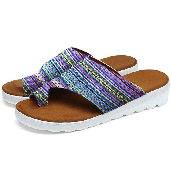 

women's pu stripe printed herringbone open toe flat classic bohemian fashion casual all-match sandals and slippers 8kl037, Black