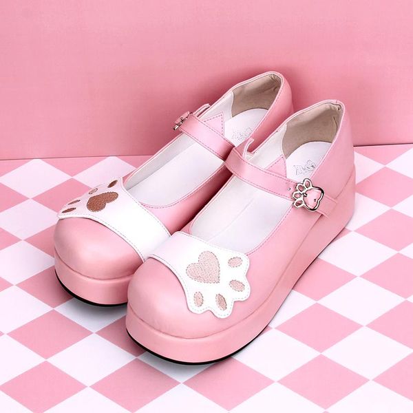 

dress shoes angelic imprint woman embroidery cat claw lolita lady wedge heel pumps women princess party shos size 35-46 929, Black