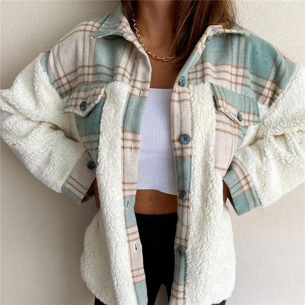 

women's jackets 2021 women coat plaid print single breasted long sleeve autumn warm casual label stitching pocket jacket button clothin, Black;brown