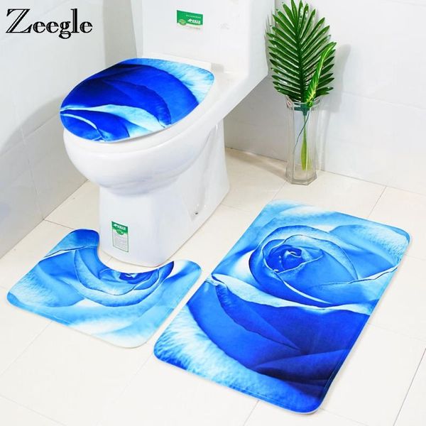 

bath mats zeegle 3pcs mat set rose printed bathroom carpet absorbent toilet lid cover rugs non-slip home decor