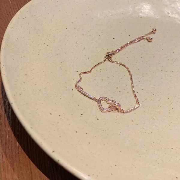 

charm bracelets minar korean fashion bling rhinestones love heart for women rose gold color plaid simple jewelry, Golden;silver