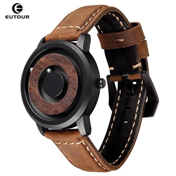 

black technology mens watch magnetic ball silicone leather canvas sheet steel strap quartz unique wristwatch e019 wristwatches, Slivery;brown