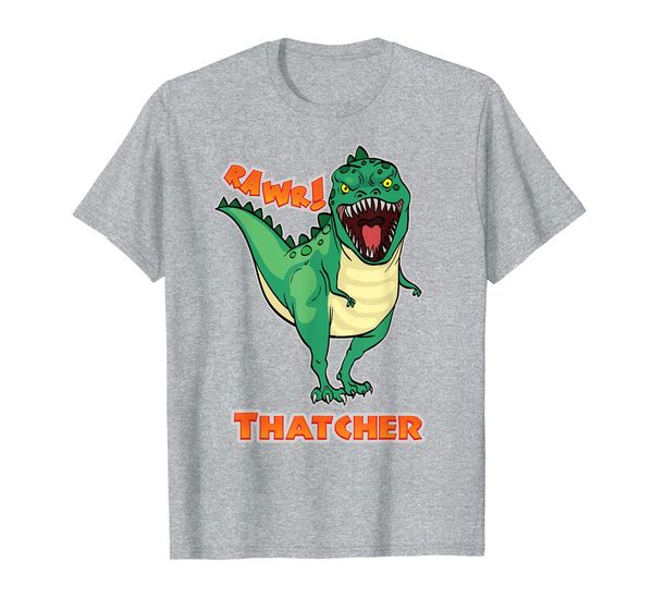 

thatcher name personalized custom dinosaur rawr t-rex t-shirt, White;black