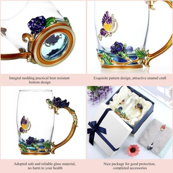 

mother's day gift flower glass coffee mugs with spoon&cleaning cloth&gift box milk juice tea mug cup valentine's lady