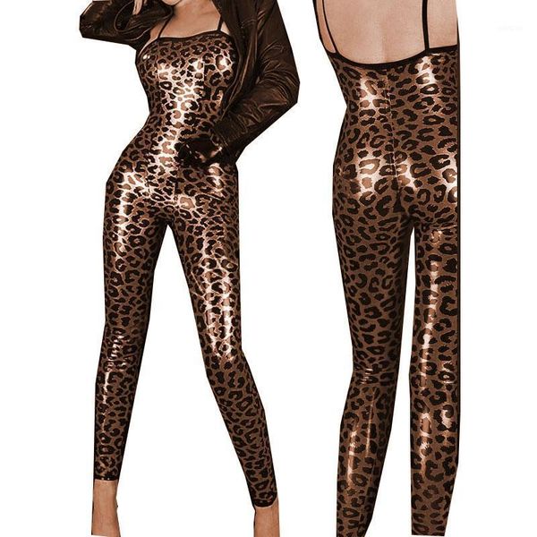 Tute da donna Pagliaccetti 4 colori Skinny senza spalline Stampa leopardata Tuta da donna Spaghetti Strap Catsuit Sexy Backless Pagliaccetto Night Party