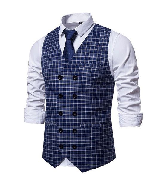 

men's vests vest v neck red blue small lattice double-breasted cotton blended slim fit for casual daily wear men clothing 2021, Black;white